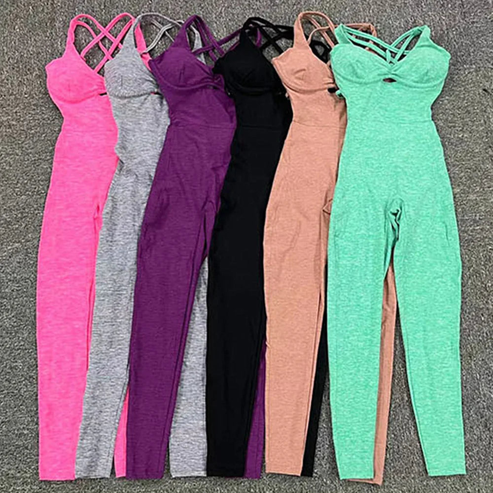 2025 Pad Adjustable Form Women Yoga Set One Piece Jumpsuit Gym Exercise Legging Fitness Workout Pant Active Outfit Wear XP300