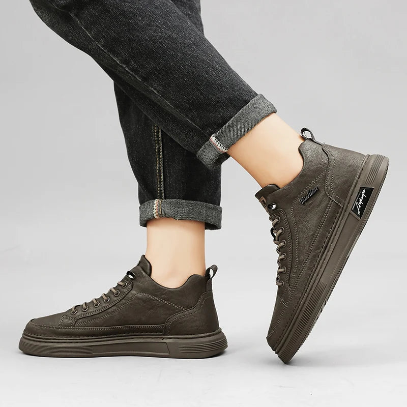 British Leather Men's Casual Shoes Breathable Trendy Handmade Shoes Platform Breathable Shoes Male Walking Shoes Men Black Shoes