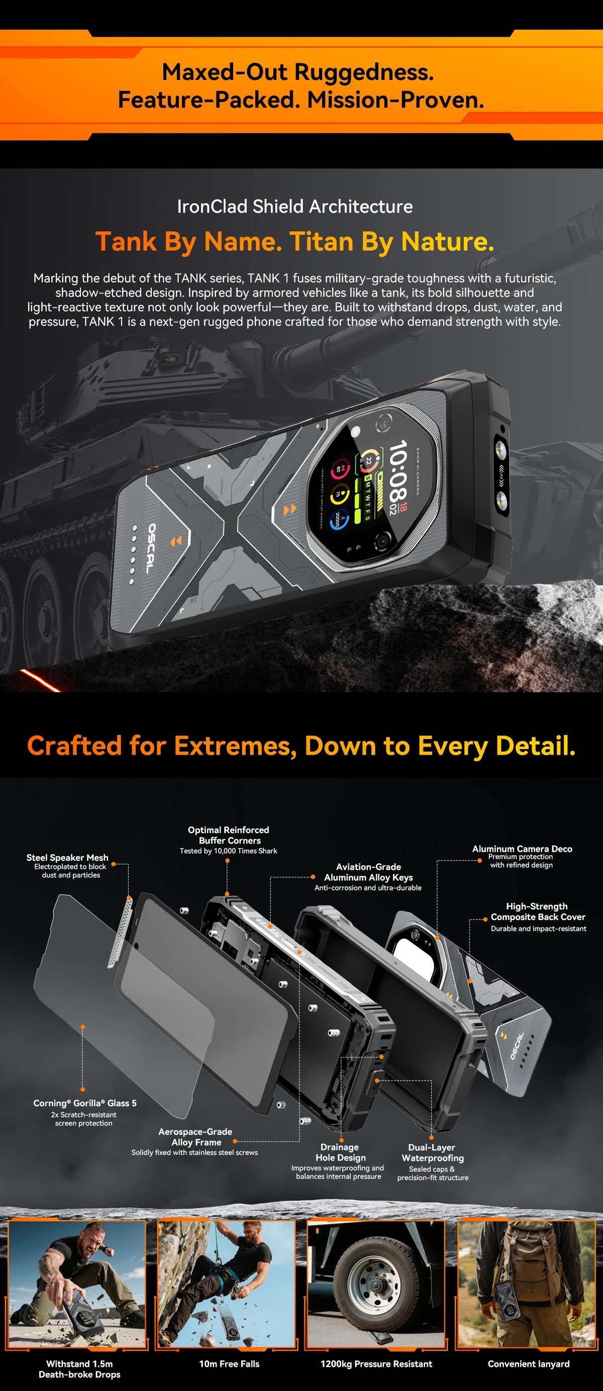 Blackview OSCAL TANK 1 Outdoor 5G Rugged Smartphone,20000mAh Battery, 6.78" 120Hz FHD+ Display, 16GB+512GB, 64MP+50MP Camera