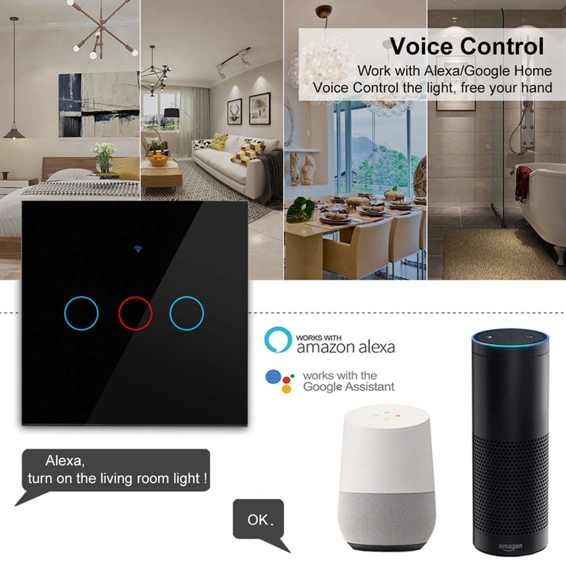EU Smart Switches 1/2/3Gang Tuya Wifi Touch Light Switch Wall Sensor Switches Smart Life For Alexa Google Home 433RF Remote