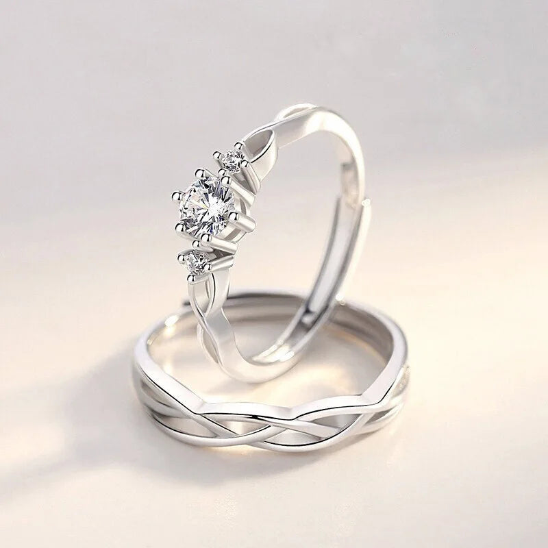 2Pcs 925 Sterling Silver Couples Ring Sets Light Polishing Simple Ring for Woman Man Classic Wedding Fine Jewelry Circle - You Offer