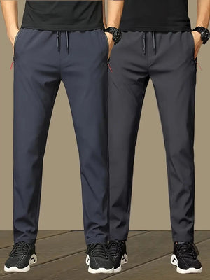2-Pack Men's Casual Pants Stretch Elastic Waist Jogger Korean Classic Blue Black Gray Male Brand Trousers Plus Size - You Offer