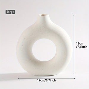 1pc Contemporary Ceramic Vase, Round Circle Design, Creative Ceramic Craft, Living Room Decor, Cross-Border Bestseller, 5.12*5.51inch Decorative Flower Vase
