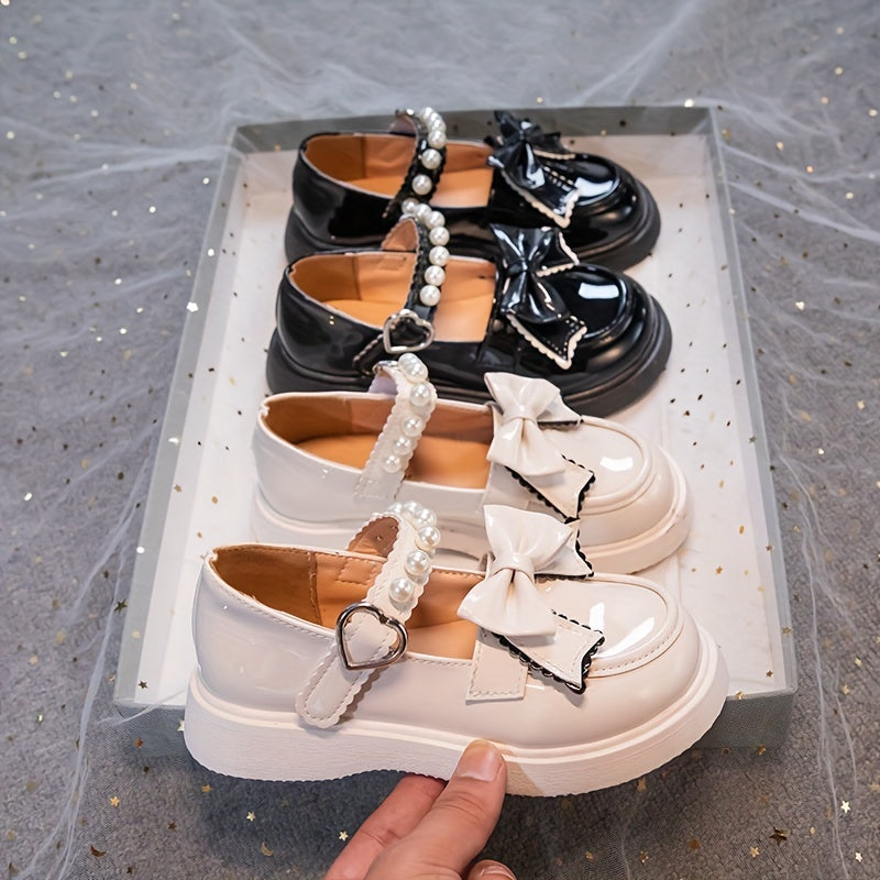 Girls Princess Dress Shoes - Classic Mary Jane Design, Square Toe, Ultra Soft Sole, Anti Slip, Adjustable Ankle Strap - Exquisite Faux Pearl Chain Decor, Perfect for Special Occasions