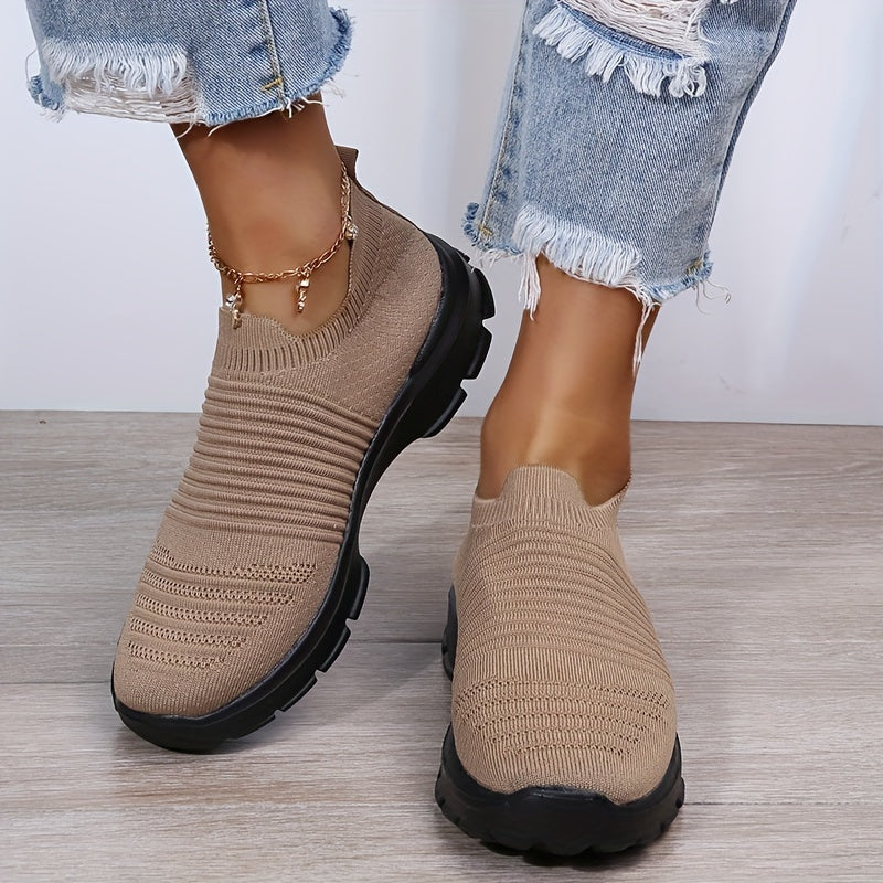 Women's Knit Soft Sole Breathable Mesh Sneakers, Solid Color Slip On Shoes, Women's Footwear