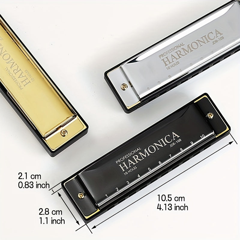 Professional Blues Harmonica 10 Holes C Key Blues Harp With Hard Case Perfect For Beginners Students Adults Professionals As Gifts Eid Al-Adha Mubarak