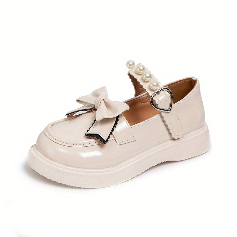 Girls Princess Dress Shoes - Classic Mary Jane Design, Square Toe, Ultra Soft Sole, Anti Slip, Adjustable Ankle Strap - Exquisite Faux Pearl Chain Decor, Perfect for Special Occasions