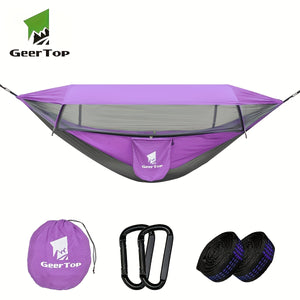 GEERTOP 3in 1 Outdoor Hammock with Mosquito Net Sun Shelter, Double Sleep Rest Camping Hammock for Backpacking Travel Garden Park
