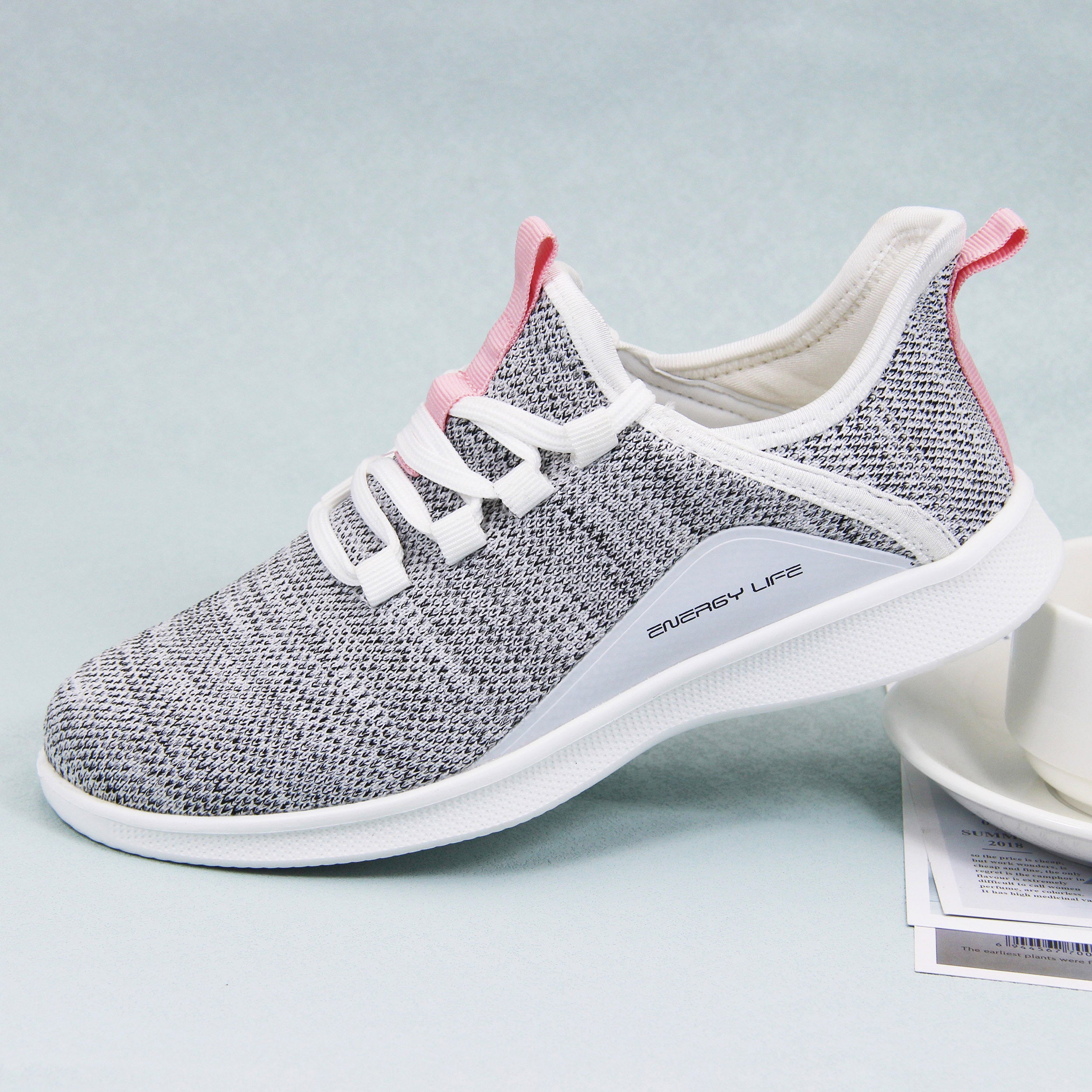 Women's Casual Slip-on Sneakers, Lightweight Lace Up Running Shoes, Knitted Low Top Sneakers