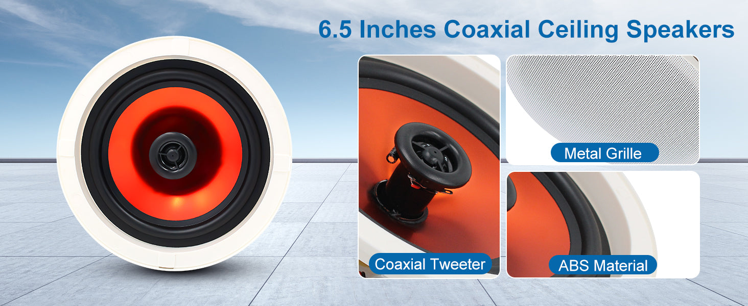 Herdio 6.5'' 4PCS Bluetooth In Ceiling Speakers 600W 2-Way Flush Mount Speakers System With Wall Amplifier Receiver For Bathroom