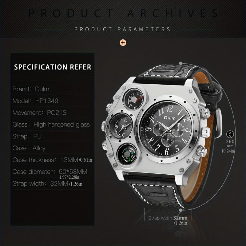 Men's Quartz Watch, Multi Dial With Compass, Casual Watch For Men, Ideal choice for Gifts