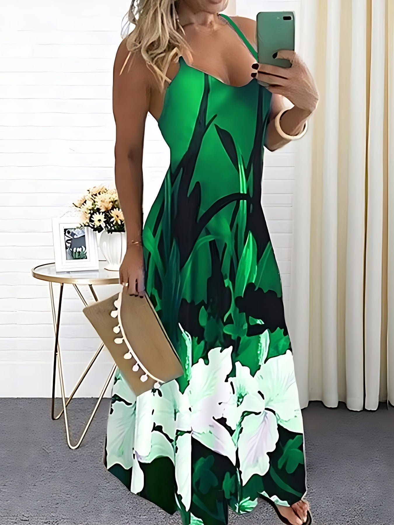 Floral Print Cami Dress, Crew Neck Mini Strap Dress, Casual Every Day Dress, Women's Clothing