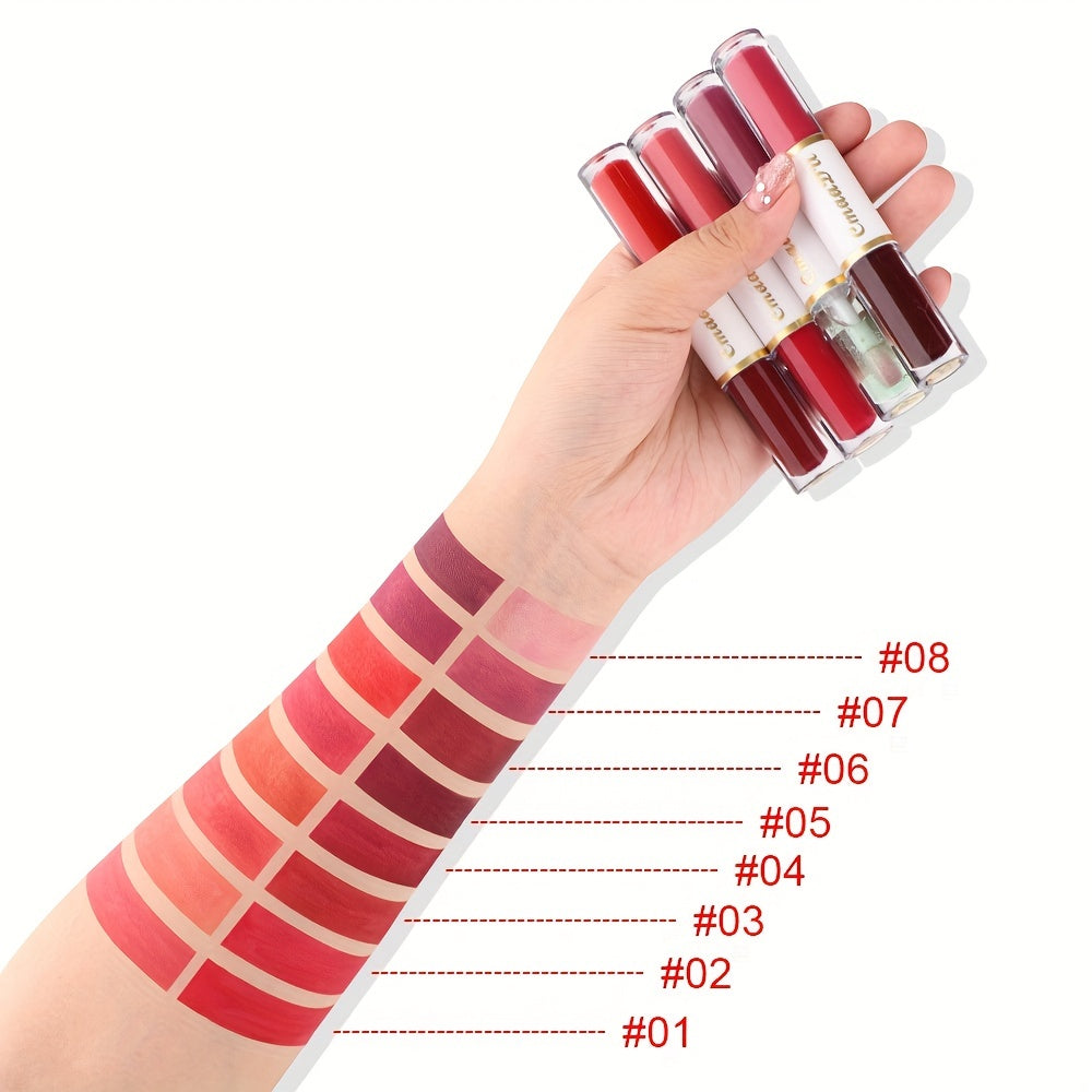 Double Ended Lip Gloss, Matte Velvet Satin Texture, Vivid Color Rendering Lip Glaze Long Lasting Waterproof Liquid Lipsticks ( 8 Colors ) Valentine's Day Gifts