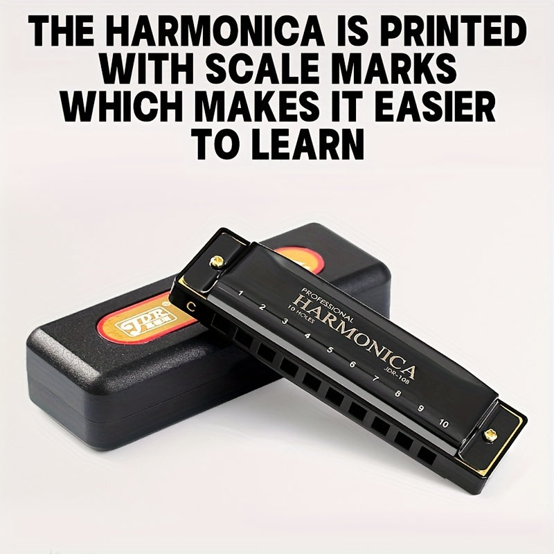 Professional Blues Harmonica 10 Holes C Key Blues Harp With Hard Case Perfect For Beginners Students Adults Professionals As Gifts Eid Al-Adha Mubarak