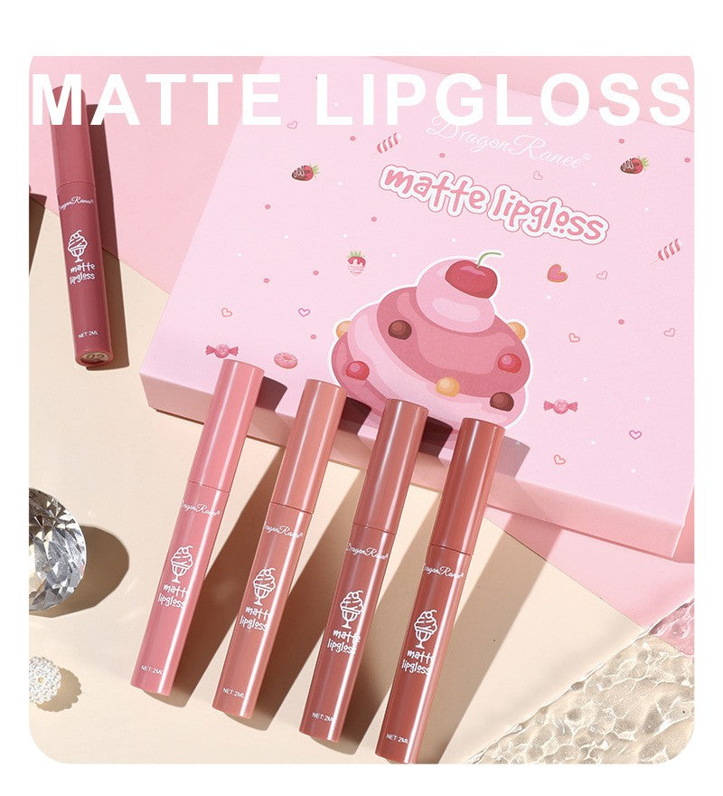 6 Pcs Lip Glaze Lipstick 6 Sets Non Stick Cup Nude Skin Color Lip Gloss Cute Set Box Long Lasting Non Stick Cup Does Not Fade Waterproof Lip Gloss Lipstick Gel, Valentine's Day Gifts For Women