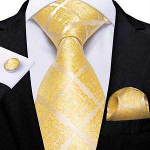 Classic Striped Tie Set For Men Blue Yellow Ties Trendy Woven Necktie Hanky Cufflinks Set Business Tie, Ideal choice for Gifts