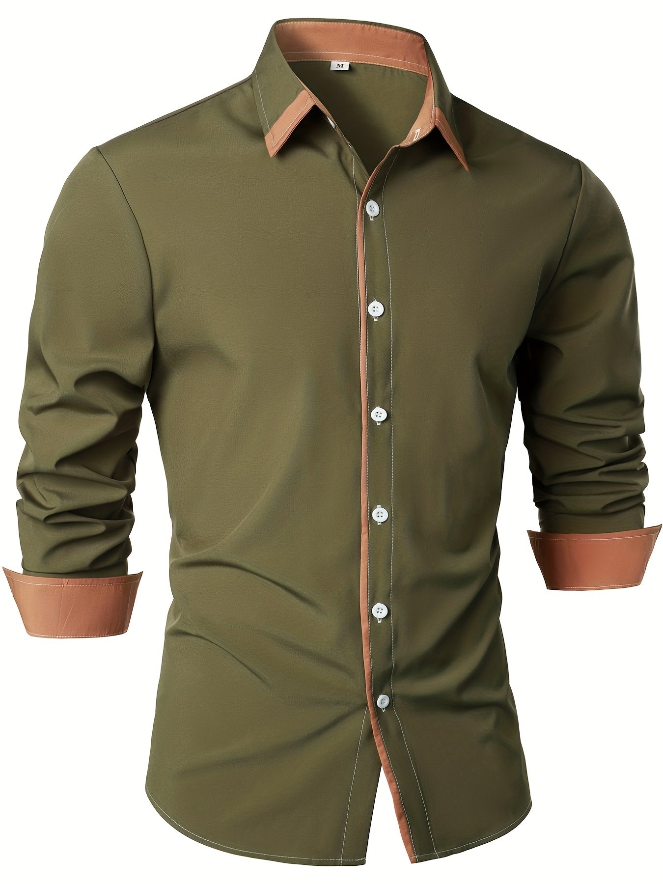 Men's Statement Trim Casual Trim Contrast Color Long Sleeve Shirt
