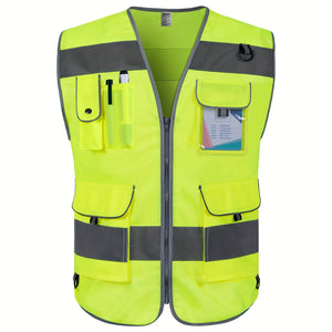TCCFCCT Bison Series ANSI/ISEA 107-2020 Compliant Safety Vest for Men & Women - Reflective Vest with 9 Pockets, Premium 120g Polyester, Reinforced Stitching, Adjustable Straps & Storage Pockets for Construction, Surveyors, Dr