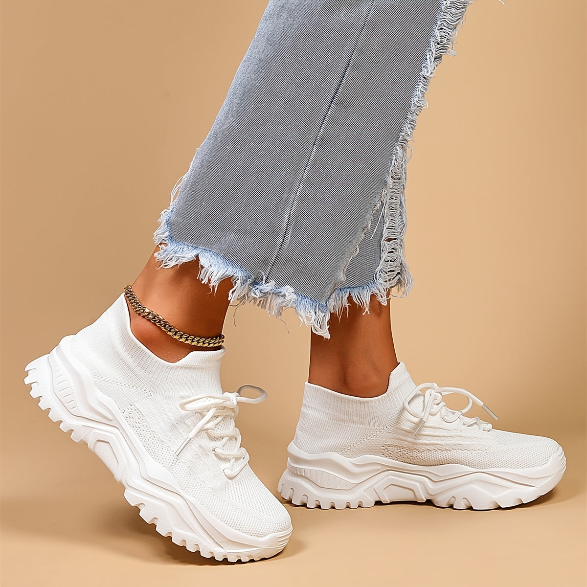 Chic Womens Breathable Knit Sneakers - Slip-On Design, Lightweight Comfort, Ideal for Casual Wear & Running