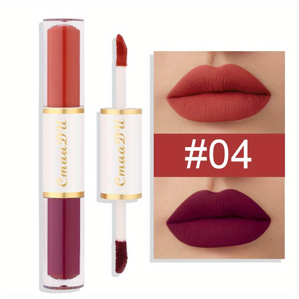 Double Ended Lip Gloss, Matte Velvet Satin Texture, Vivid Color Rendering Lip Glaze Long Lasting Waterproof Liquid Lipsticks ( 8 Colors ) Valentine's Day Gifts