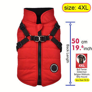 Warm Padded Dog Vest with Harness for Small and Medium Dogs - Red Coat for Extra Comfort and Security Christmas Gift