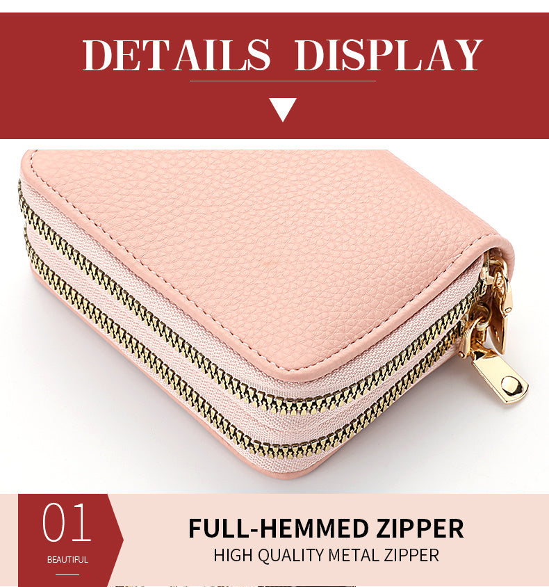 Double Zipper Wallet, Women's Short Credit Card Holder, Multifunctional Large Capacity Coin Purse