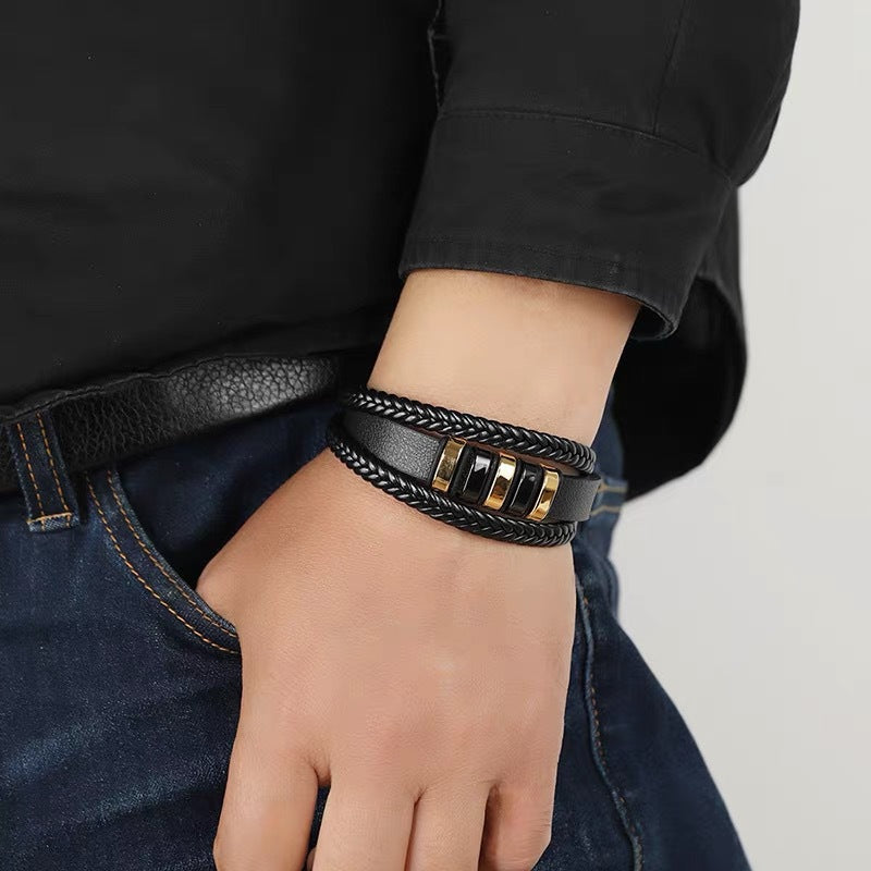 New Fashion Trendy Men's Simple Braided Multi-Layer Bracelet Jewelry, Bracelet For Men High Quality