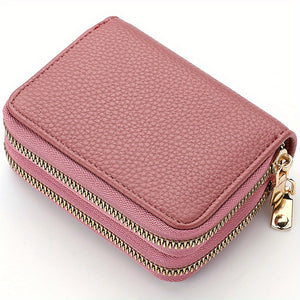 Double Zipper Wallet, Women's Short Credit Card Holder, Multifunctional Large Capacity Coin Purse