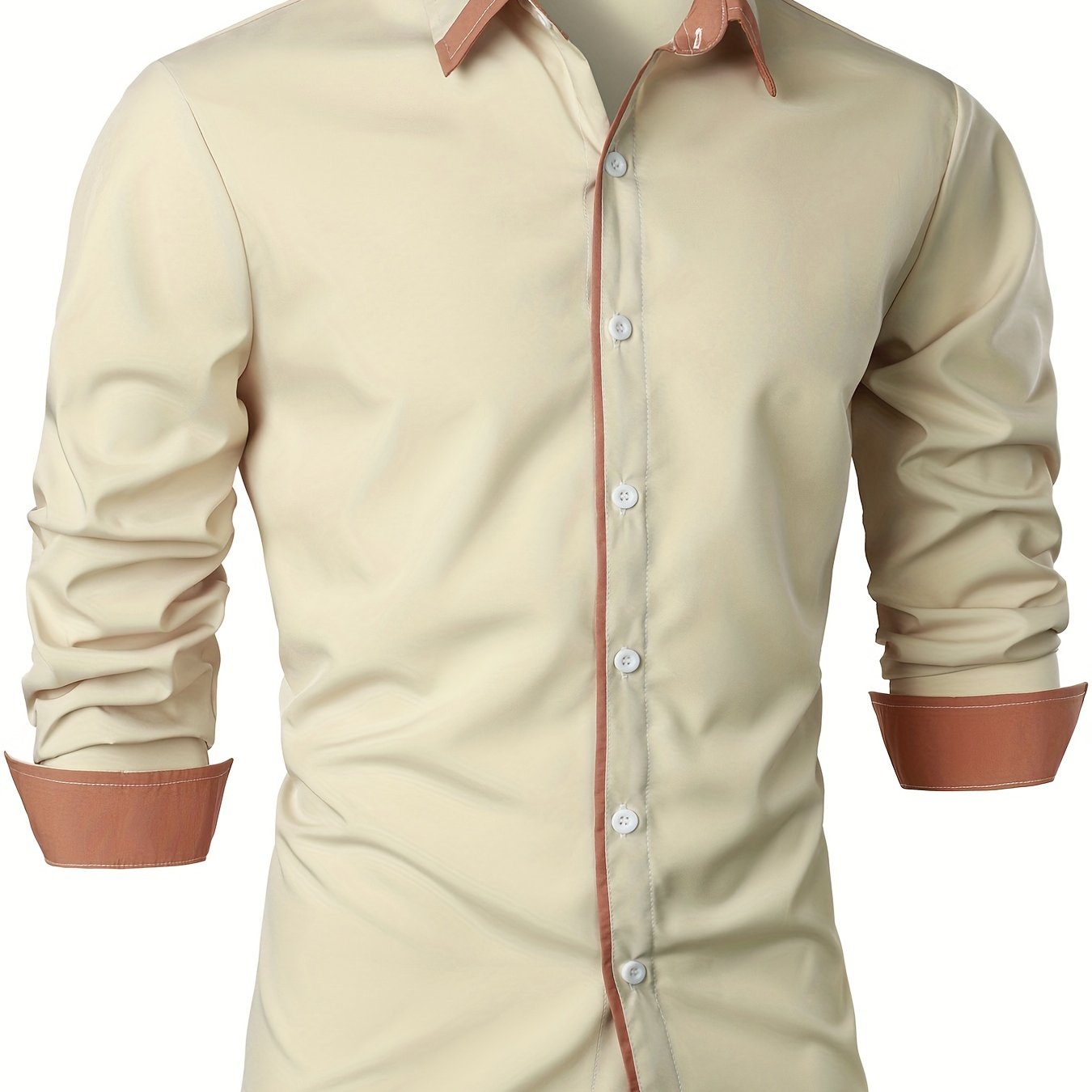 Men's Statement Trim Casual Trim Contrast Color Long Sleeve Shirt