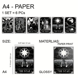 6pcs/set Black White Tarot Posters Wall Art, Living Room Bedroom Modern Wall Painting No Frame