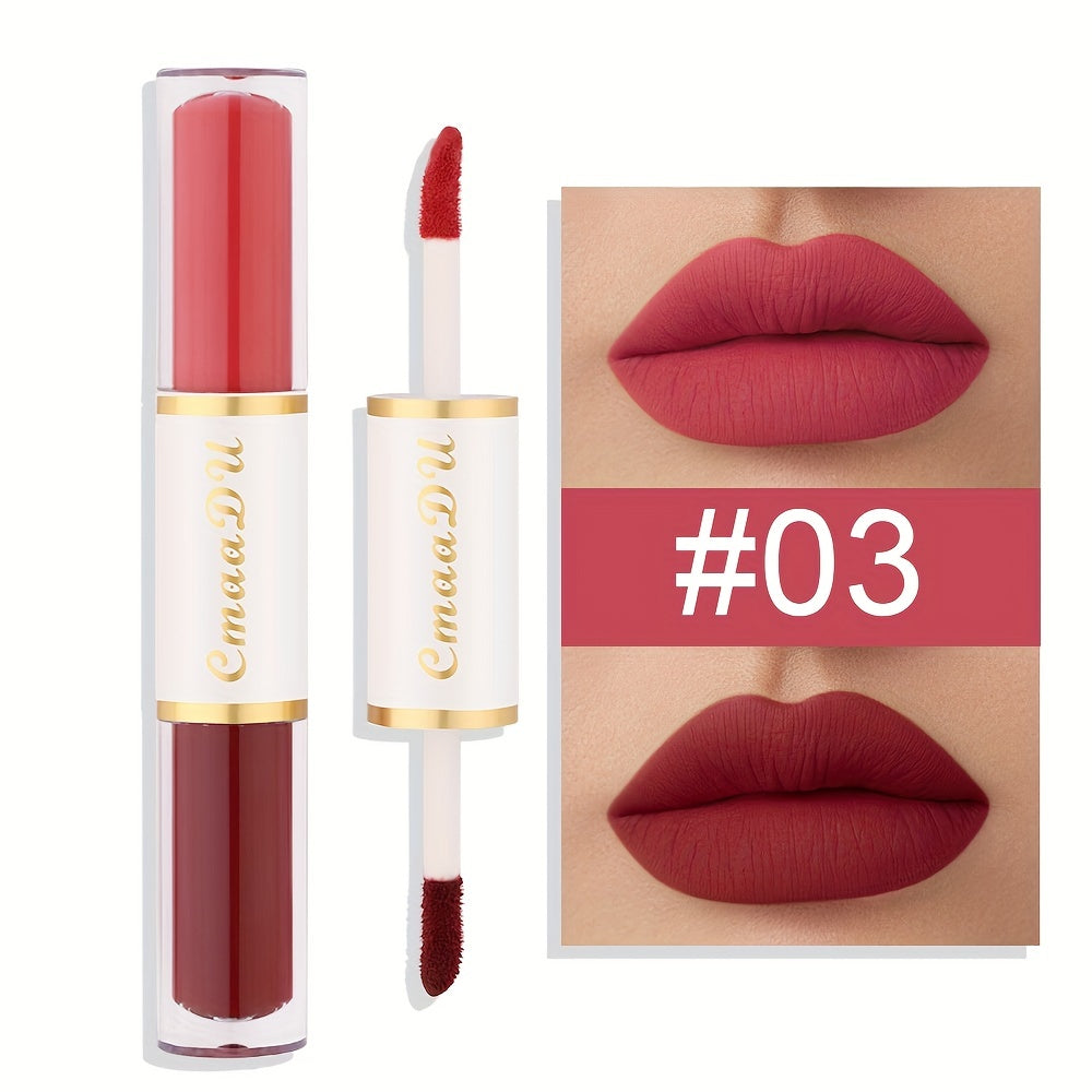 Double Ended Lip Gloss, Matte Velvet Satin Texture, Vivid Color Rendering Lip Glaze Long Lasting Waterproof Liquid Lipsticks ( 8 Colors ) Valentine's Day Gifts