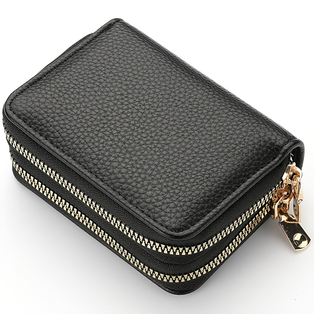 Double Zipper Wallet, Women's Short Credit Card Holder, Multifunctional Large Capacity Coin Purse