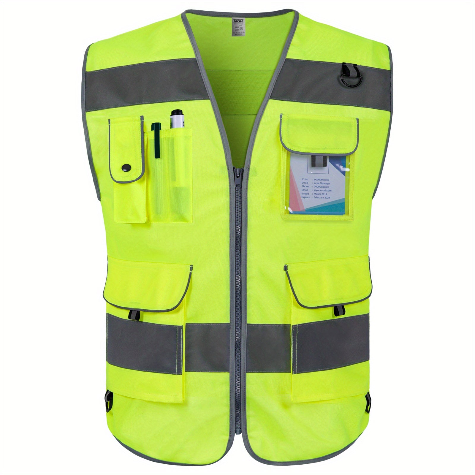 TCCFCCT Bison Series ANSI/ISEA 107-2020 Compliant Safety Vest for Men & Women - Reflective Vest with 9 Pockets, Premium 120g Polyester, Reinforced Stitching, Adjustable Straps & Storage Pockets for Construction, Surveyors, Dr