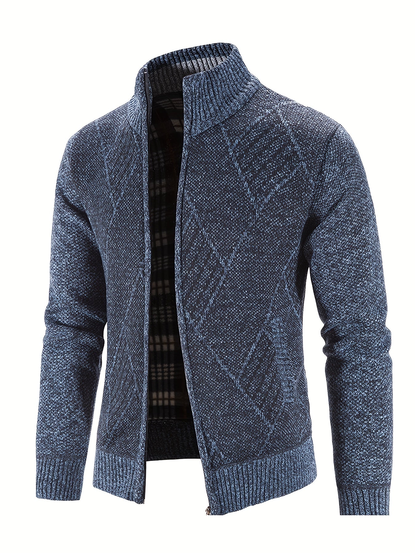 Loldeal Men'S Stand Collar Diamond Plaid Cardigan - Thick Warm Knit Open Front Sweater with Pockets, Solid Color Casual Fall/Winter Layering Essential, Cozy Clothing, Stylish Cardigan, Durable Construction, Warm Knitwear