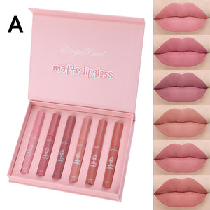 6 Pcs Lip Glaze Lipstick 6 Sets Non Stick Cup Nude Skin Color Lip Gloss Cute Set Box Long Lasting Non Stick Cup Does Not Fade Waterproof Lip Gloss Lipstick Gel, Valentine's Day Gifts For Women