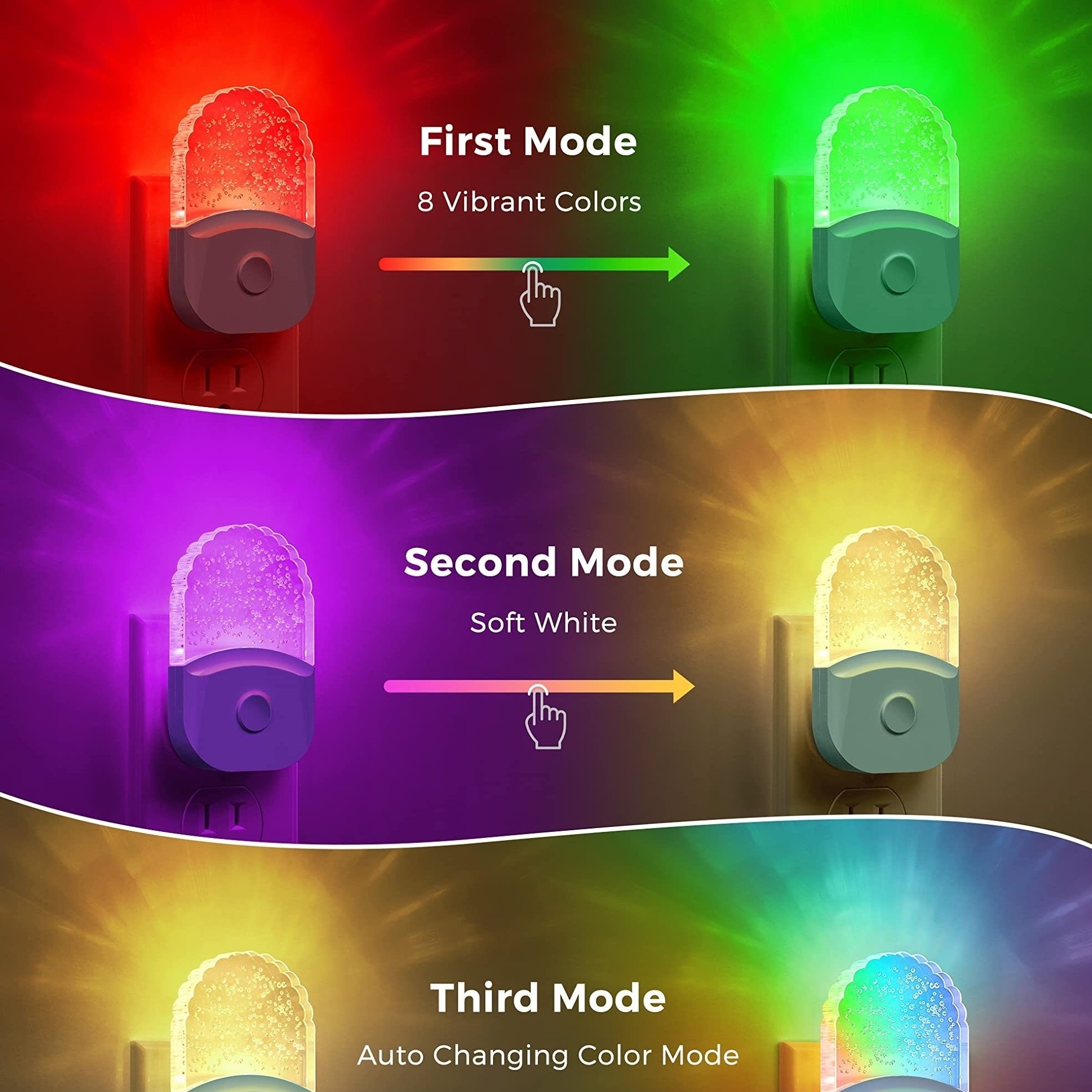 2pcs Night Lights Plug Into Wall, LED Night Light, 8-Color Changing RGB Night Light With Dusk To Dawn Sensor, RGB Mode Nightlight Christmas Gifts