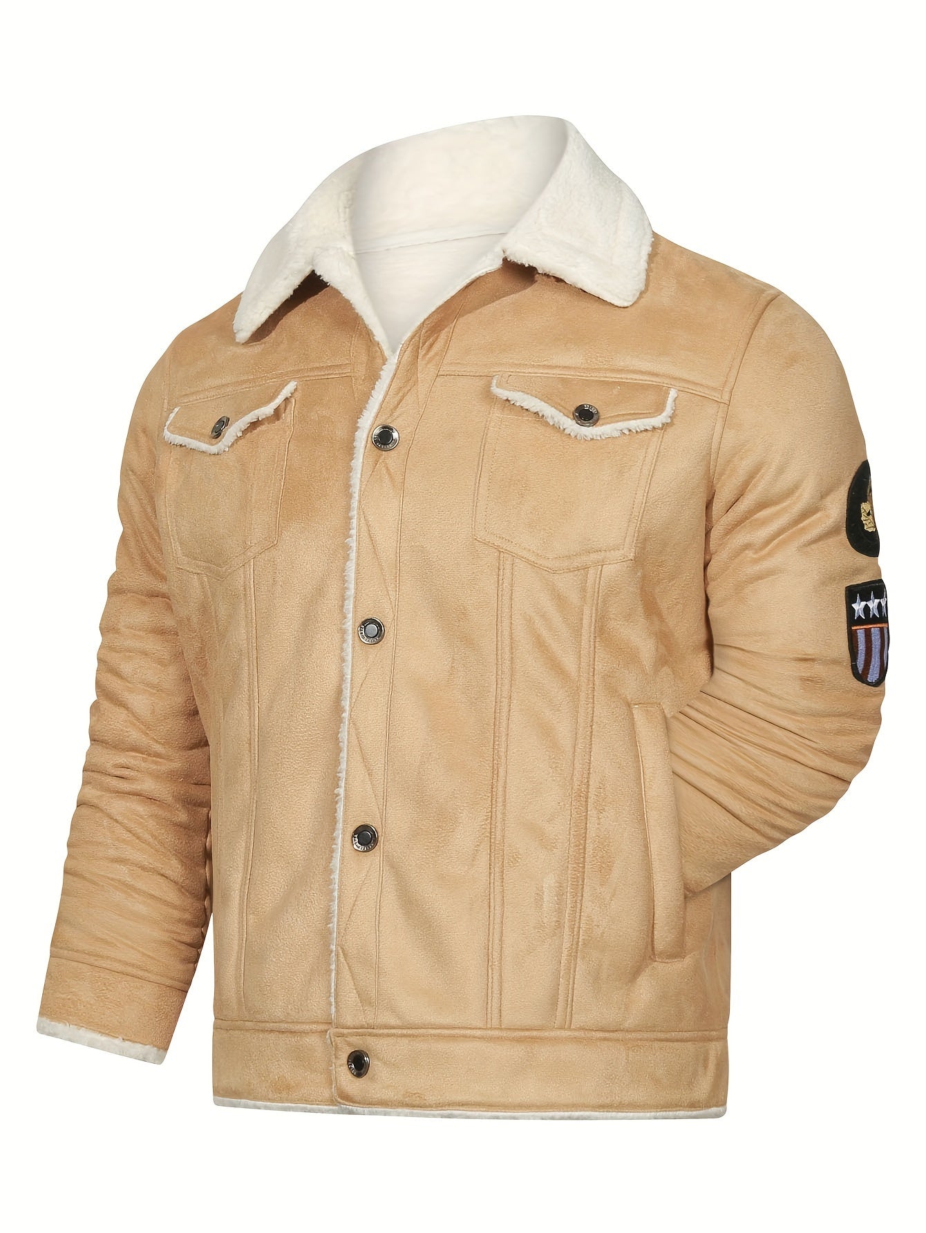 Men's Casual Polyester Jacket with Faux Lining, Solid Color, Long Sleeve, Single Breasted Placket, Non-Stretch Fabric, Regular Length, with Pockets - Daily & Casual Wear, Chilly Weather Apparel | Subtle Embellished Jacket | F