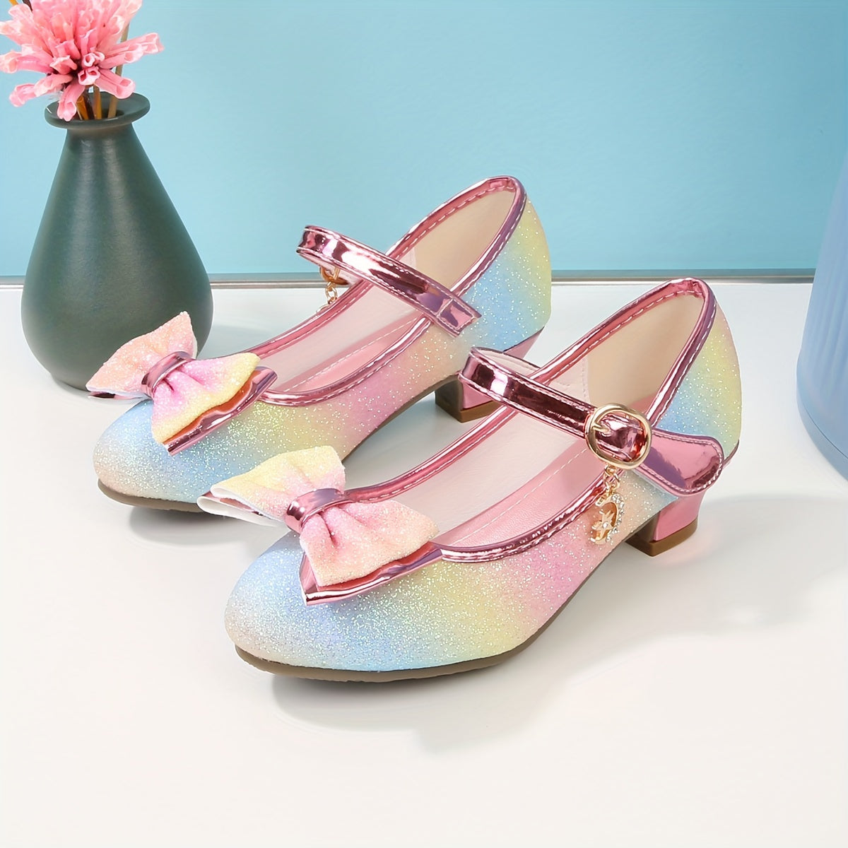 Girls' Elegant Low Heel Pumps - Bow Decorated Princess Party Shoes for Spring and Summer with Comfortable Insoles and Durable Outsoles