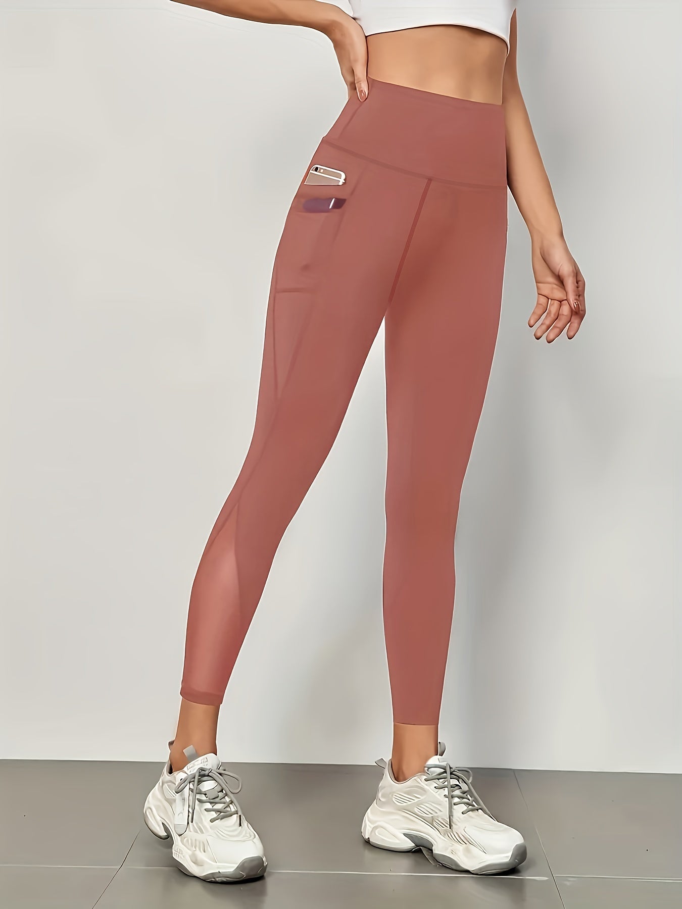 High Waist Mesh Stitching Women's Yoga Leggings With Side Pockets For Fitness & Gym Sports Activewear