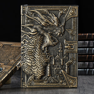 AOXUNDIY Embossed Dragon Journal Notebook, Animal Theme Plain Ruling Writing Pad with 3D Metal Dinosaur Design, Dinosaur Room Decor