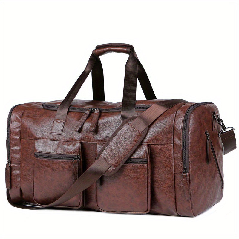 Men'S Genuine Travel Duffel Bag - Adjustable Shoulder Straps, Multiple Compartments, Durable & Stylish for Weekends, Trips & Daily Use (Black), Luggage for Travel, Secure Zipper Closure