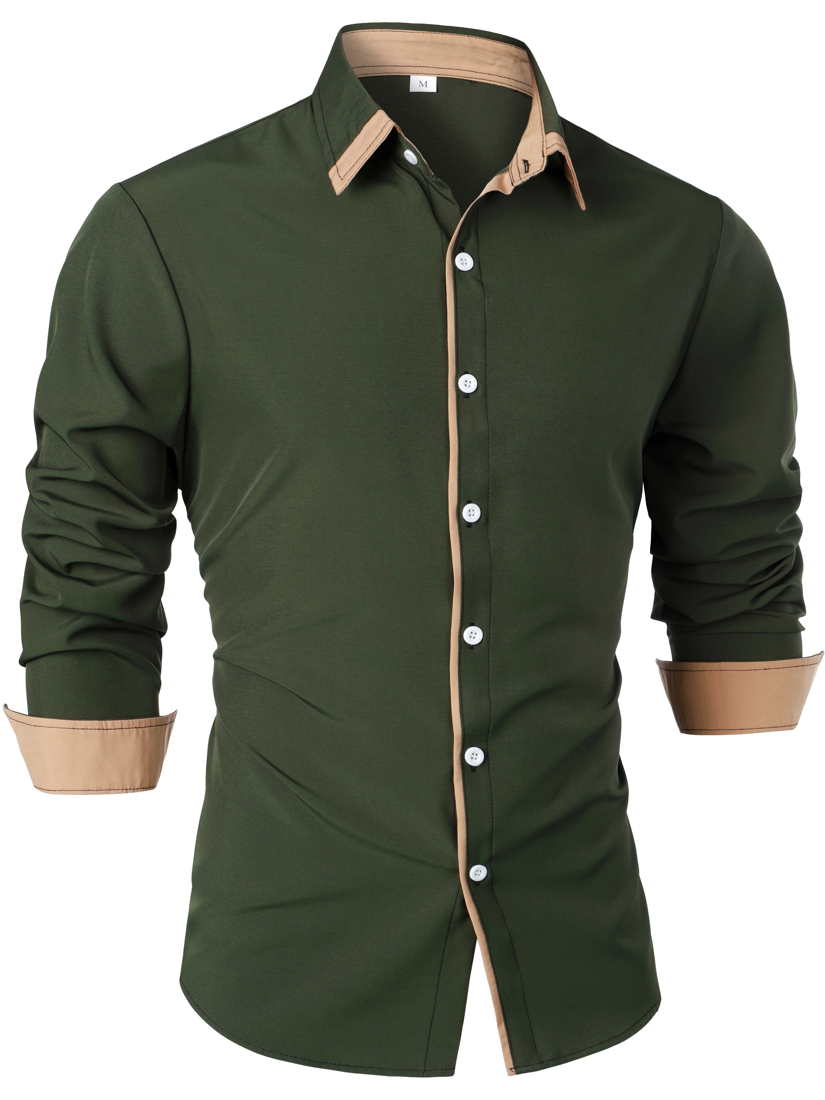 Men's Statement Trim Casual Trim Contrast Color Long Sleeve Shirt