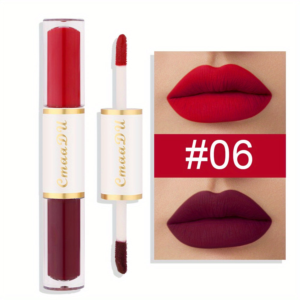 Double Ended Lip Gloss, Matte Velvet Satin Texture, Vivid Color Rendering Lip Glaze Long Lasting Waterproof Liquid Lipsticks ( 8 Colors ) Valentine's Day Gifts