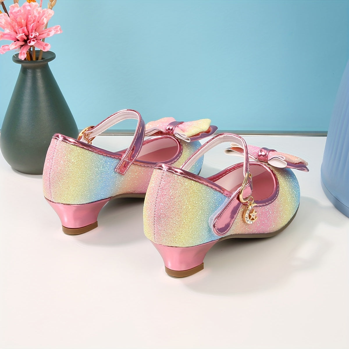Girls' Elegant Low Heel Pumps - Bow Decorated Princess Party Shoes for Spring and Summer with Comfortable Insoles and Durable Outsoles