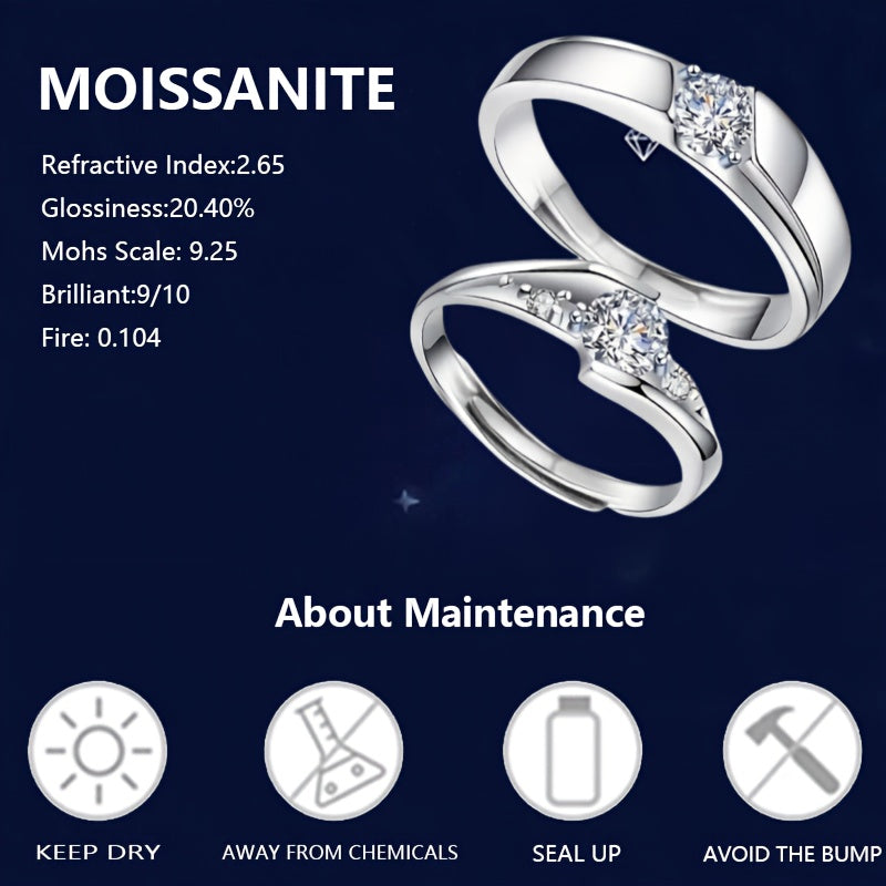 1Pair 925 Sterling Silver Moissanite Couple Rings Romantic Valentine's Day, Memorial Day, Birthday Gift