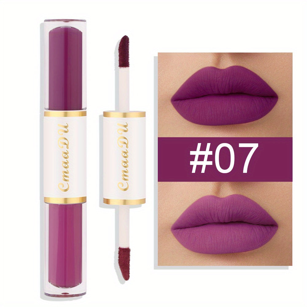 Double Ended Lip Gloss, Matte Velvet Satin Texture, Vivid Color Rendering Lip Glaze Long Lasting Waterproof Liquid Lipsticks ( 8 Colors ) Valentine's Day Gifts