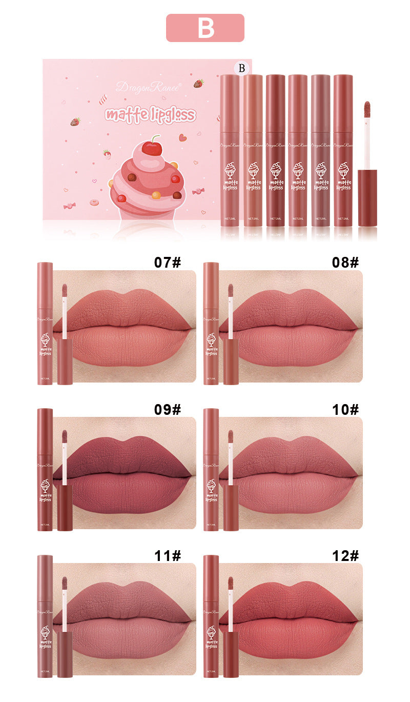 6 Pcs Lip Glaze Lipstick 6 Sets Non Stick Cup Nude Skin Color Lip Gloss Cute Set Box Long Lasting Non Stick Cup Does Not Fade Waterproof Lip Gloss Lipstick Gel, Valentine's Day Gifts For Women