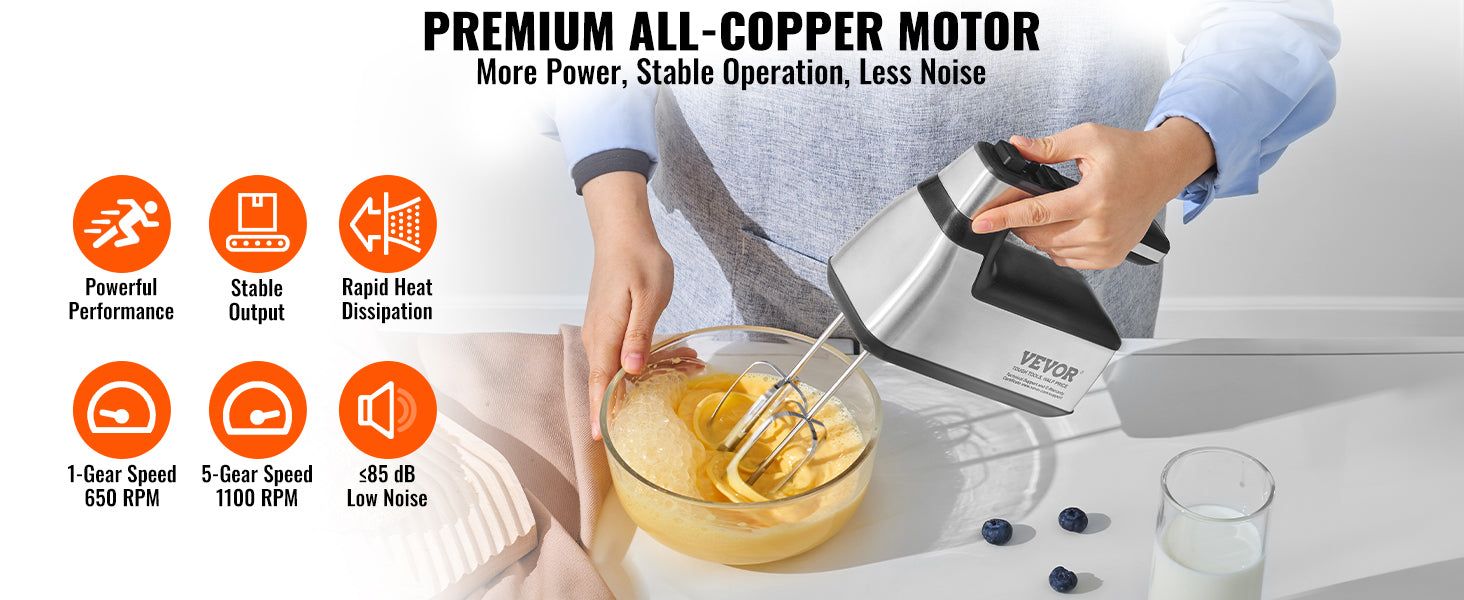 VEVOR Cordless Electric Hand Mixer Continuously Variable Electric Handheld Mixer Baking for Whipp Mixing Egg Cookie Cake Cream - You Offer
