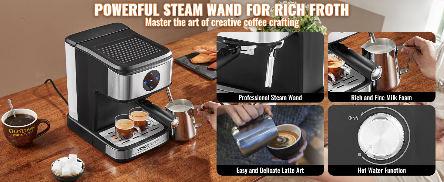 VEVOR Espresso Machine 15 Bar Coffee and Espresso Maker with Milk Frother Steam Wand Professional Semi-Automatic Latte Machine - You Offer