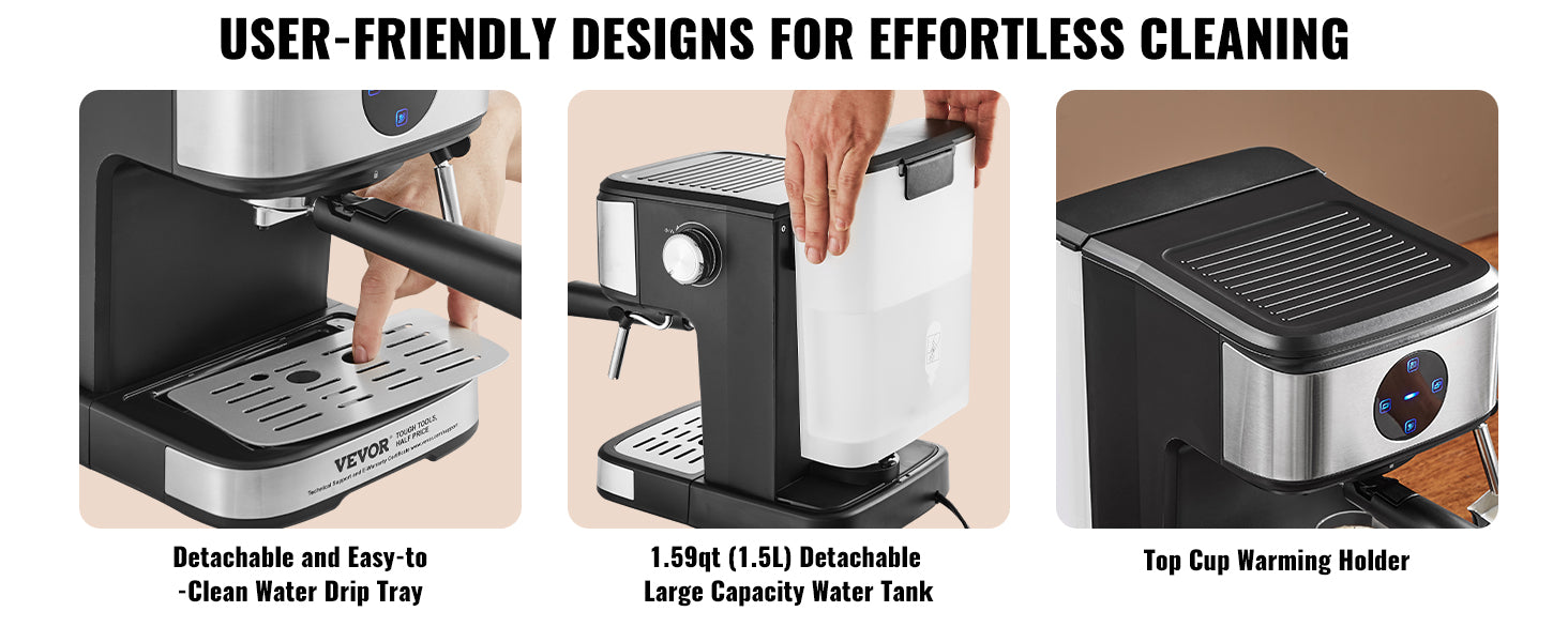 VEVOR Espresso Machine 15 Bar Coffee and Espresso Maker with Milk Frother Steam Wand Professional Semi-Automatic Latte Machine - You Offer